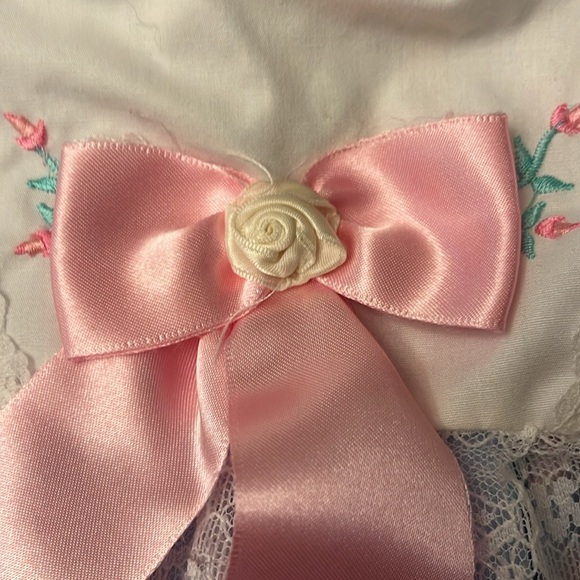 Vintage Cottagecore 2T Girl Dress Pink Floral Short Sleeve Lace Feminine 90s - Picture 4 of 8